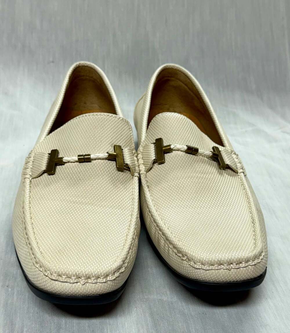 Faranzi Salvatore Beige Textured Bit Driving Loafers